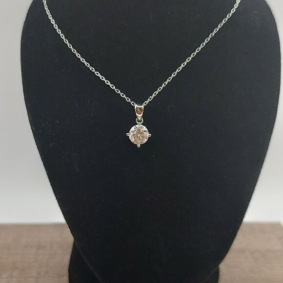 1 Carat Moissanite Rhodium Plated Sterling Silver Simple Pendant Necklace - Picture 9 of 12